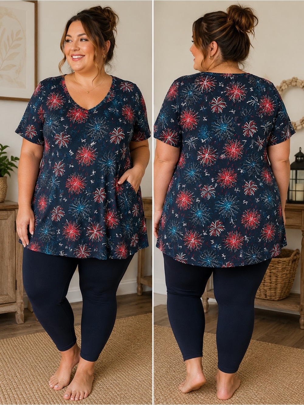 Lug Hopper High Low Tunic Fireworks Navy 2X 22-24